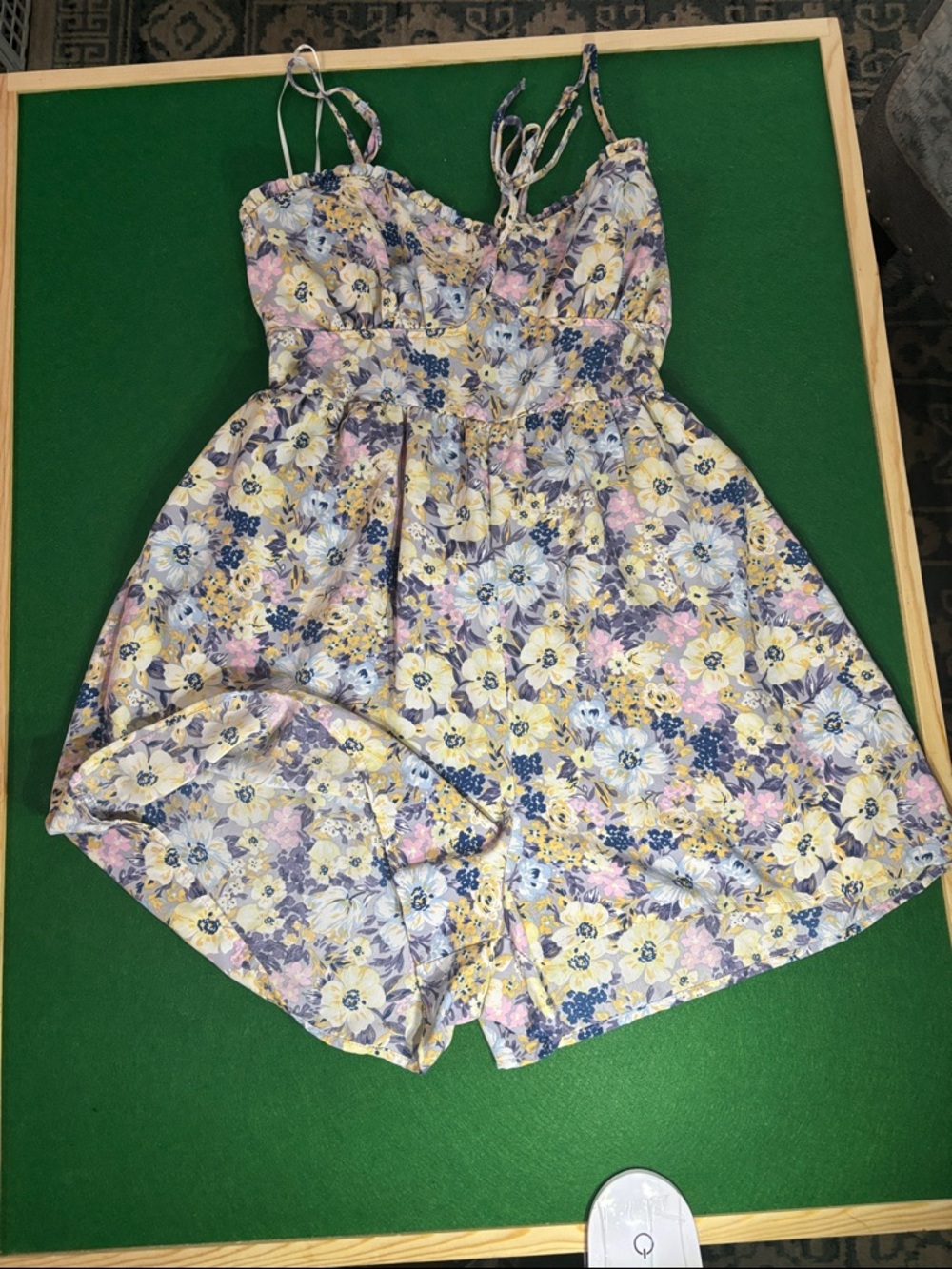 Girls Floral romper with Spaghetti Straps - Pastel Yellow & Blue